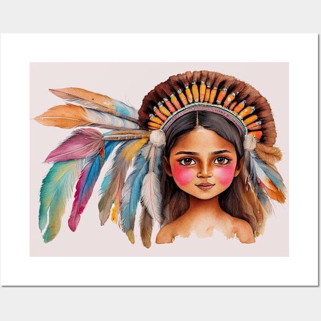 feather headdress girl Wall Art by cloudart2868